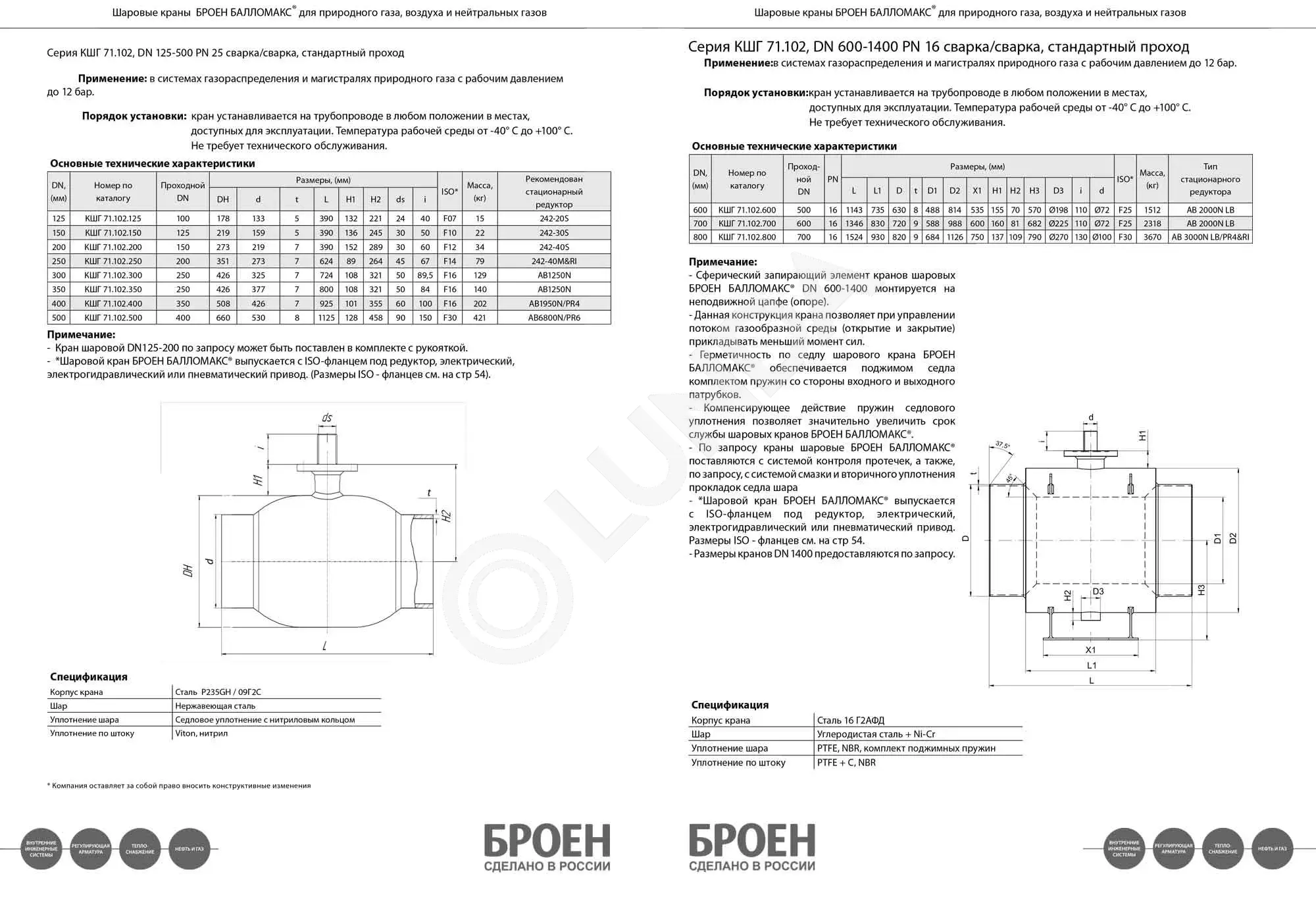 Шаровой стальной кран для газа сварка/сварка, c редуктором, Ду 125-700 ...