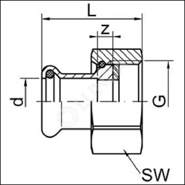 Соединение-пресс разъемное, с накидной гайкой и плоским уплотнением тип ...