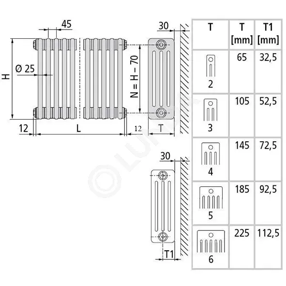 Трехтрубные радиаторы с нижней подводкой Arbonia модель 3019 (высота ...