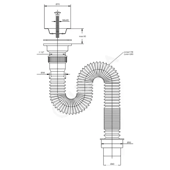 Сифон для раковины гофрированный «МИНИ Элит» с нержавеющей чашкой ...