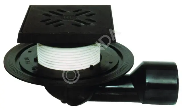 Трап горизонтальный DN50/75, с чугунным подрамником и решеткой 150х150 ...