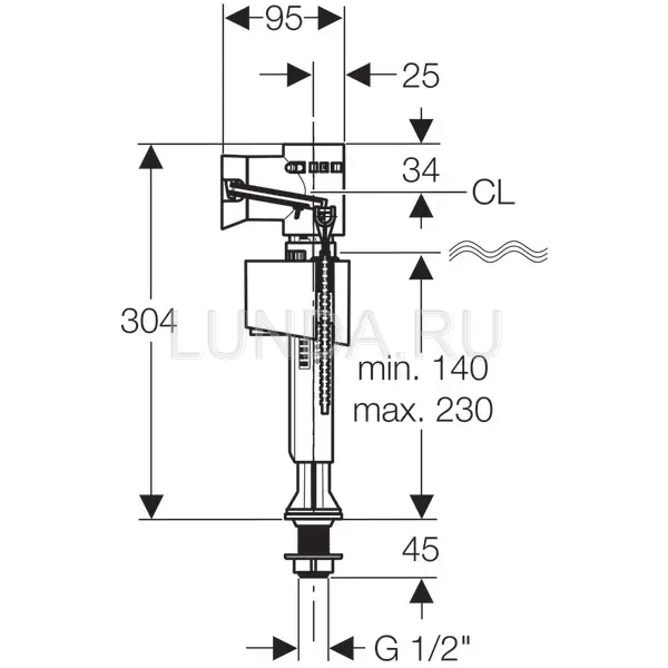 Запасной впускной клапан Impuls Basic340, 1/2", подвод воды снизу, Geberit 136.726.00.1