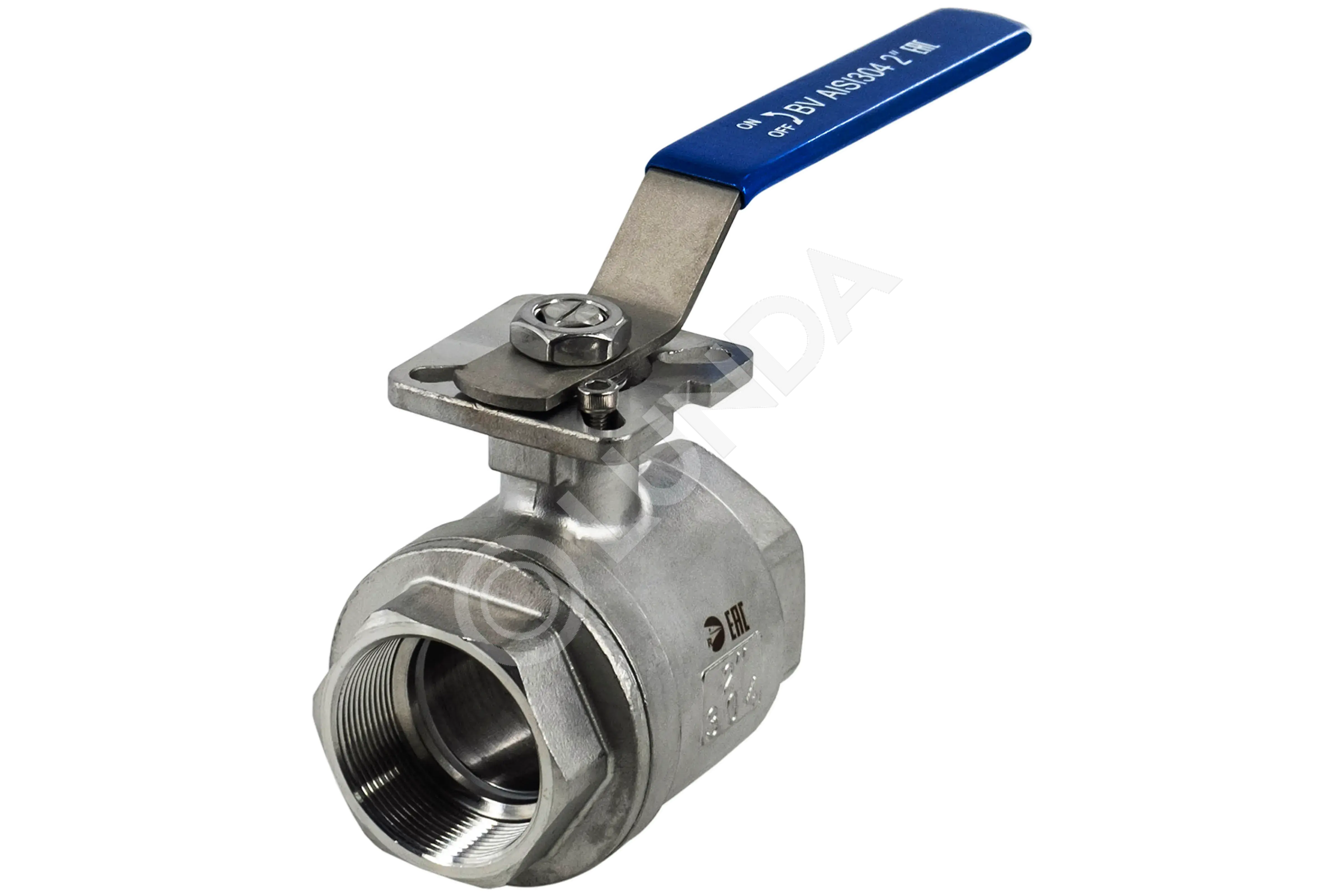 Кран шаровой муфтовый под привод нержавеющий (2PC), AISI304, (CF8), NewKey
