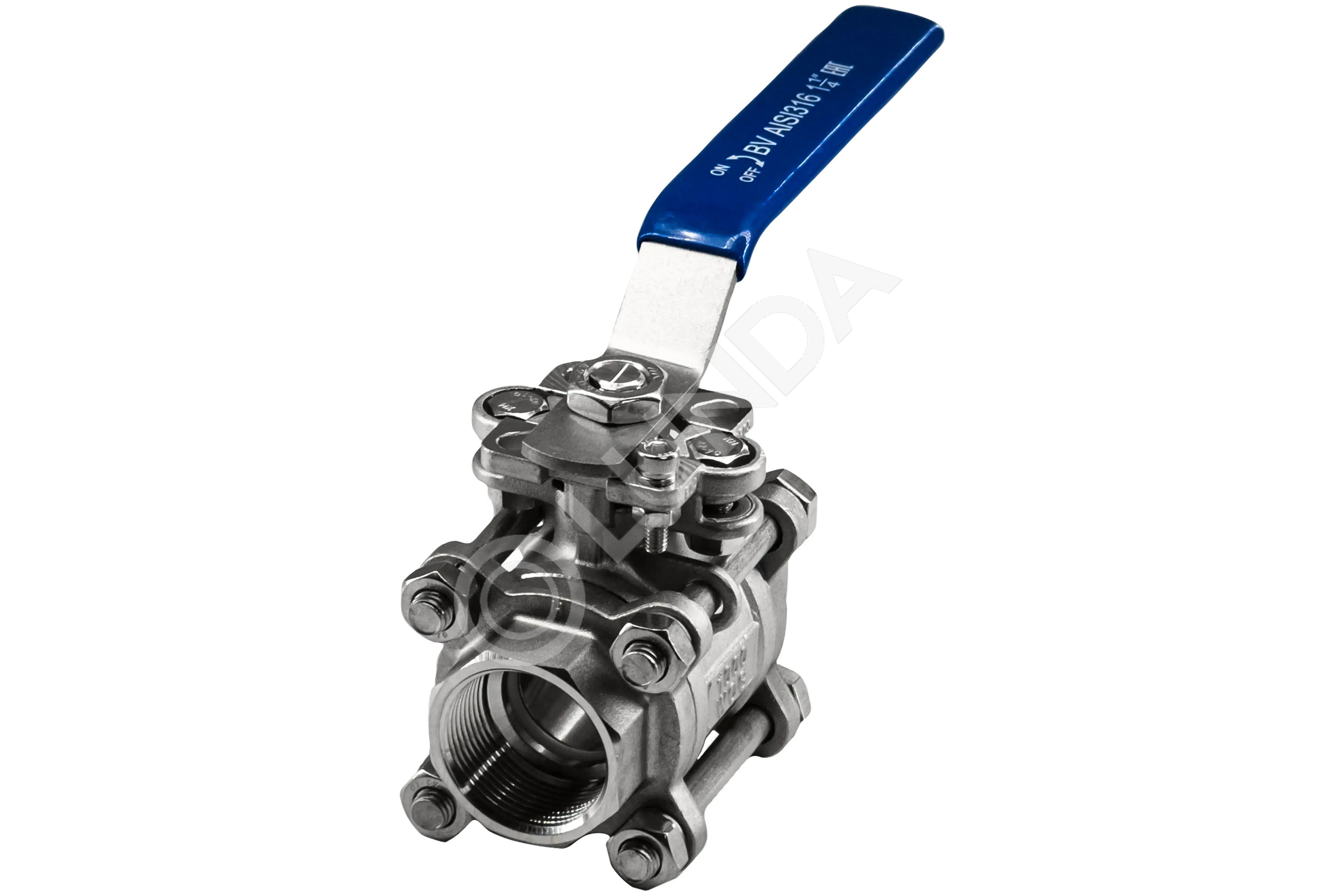 Кран шаровой муфтовый под привод нержавеющий (3PC), AISI304, (CF8), NewKey