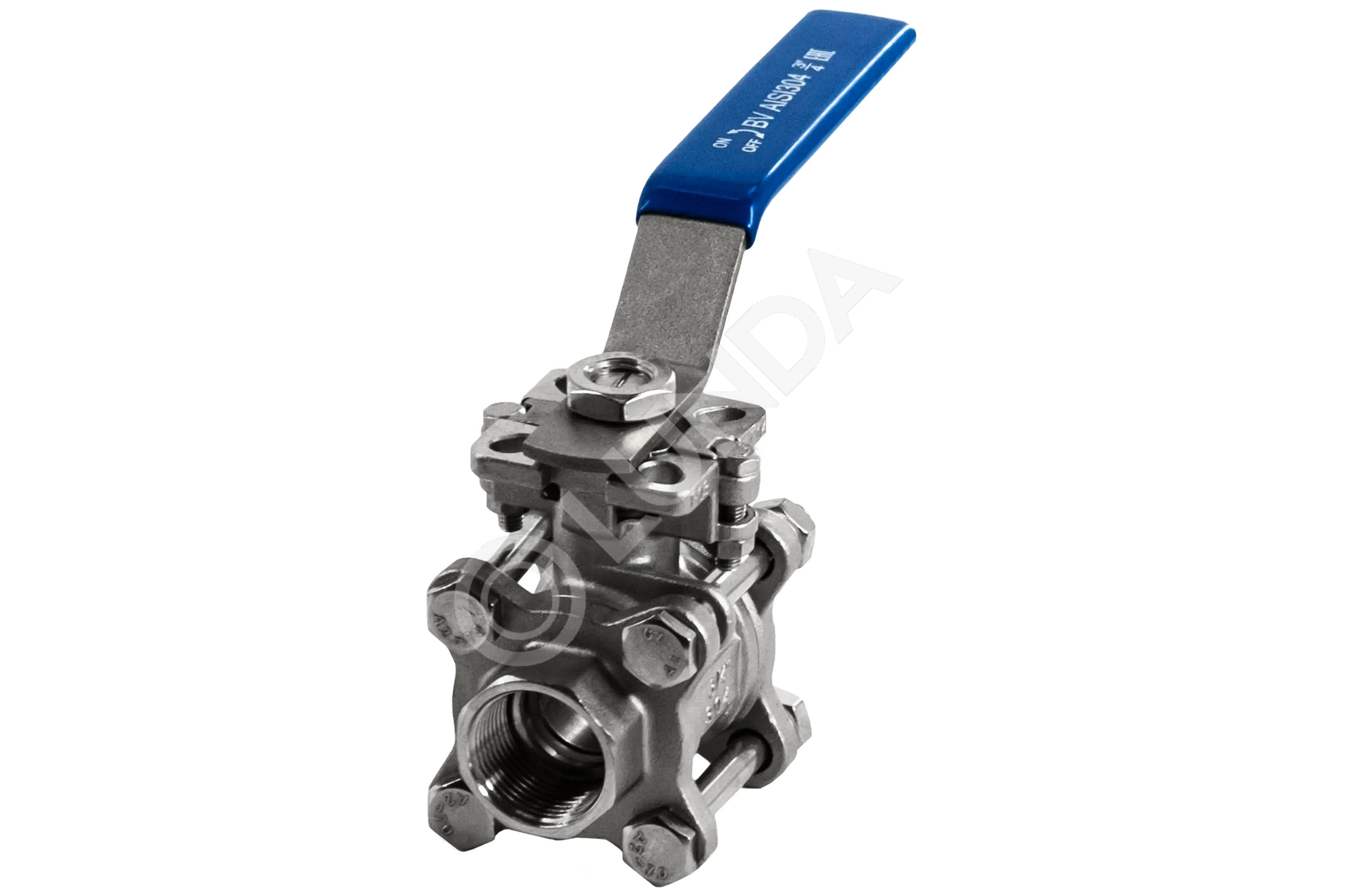 Кран шаровой муфтовый под привод нержавеющий (3PC), AISI304, (CF8), NewKey