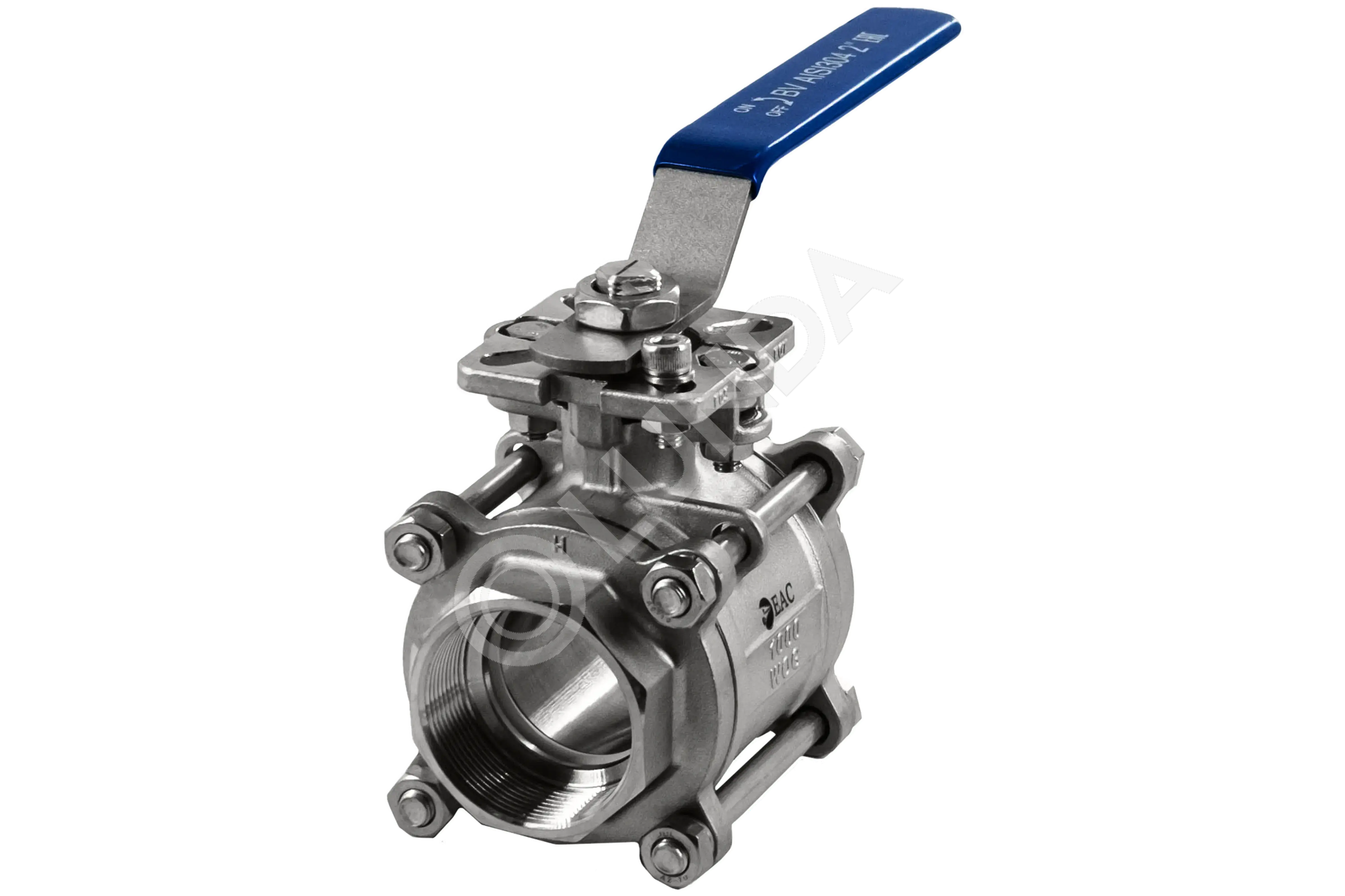 Кран шаровой муфтовый под привод нержавеющий (3PC), AISI304, (CF8), NewKey