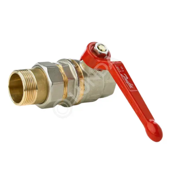Шаровой латунный кран НР-ВР полнопроходной, со сгоном, ручка-рычаг, Danfoss BVR-F