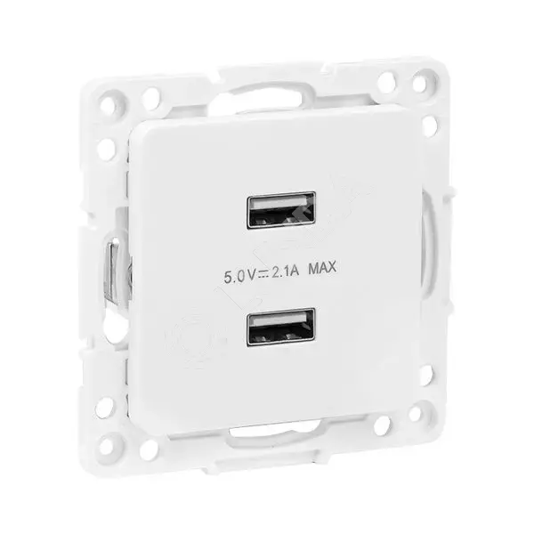 Стокгольм Механизм Розетки USB 2-местной 2,1А винтовые клеммы белый PROxima, EKF