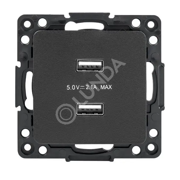 Стокгольм Механизм Розетки USB 2-местной 2,1А винтовые клеммы черный PROxima, EKF