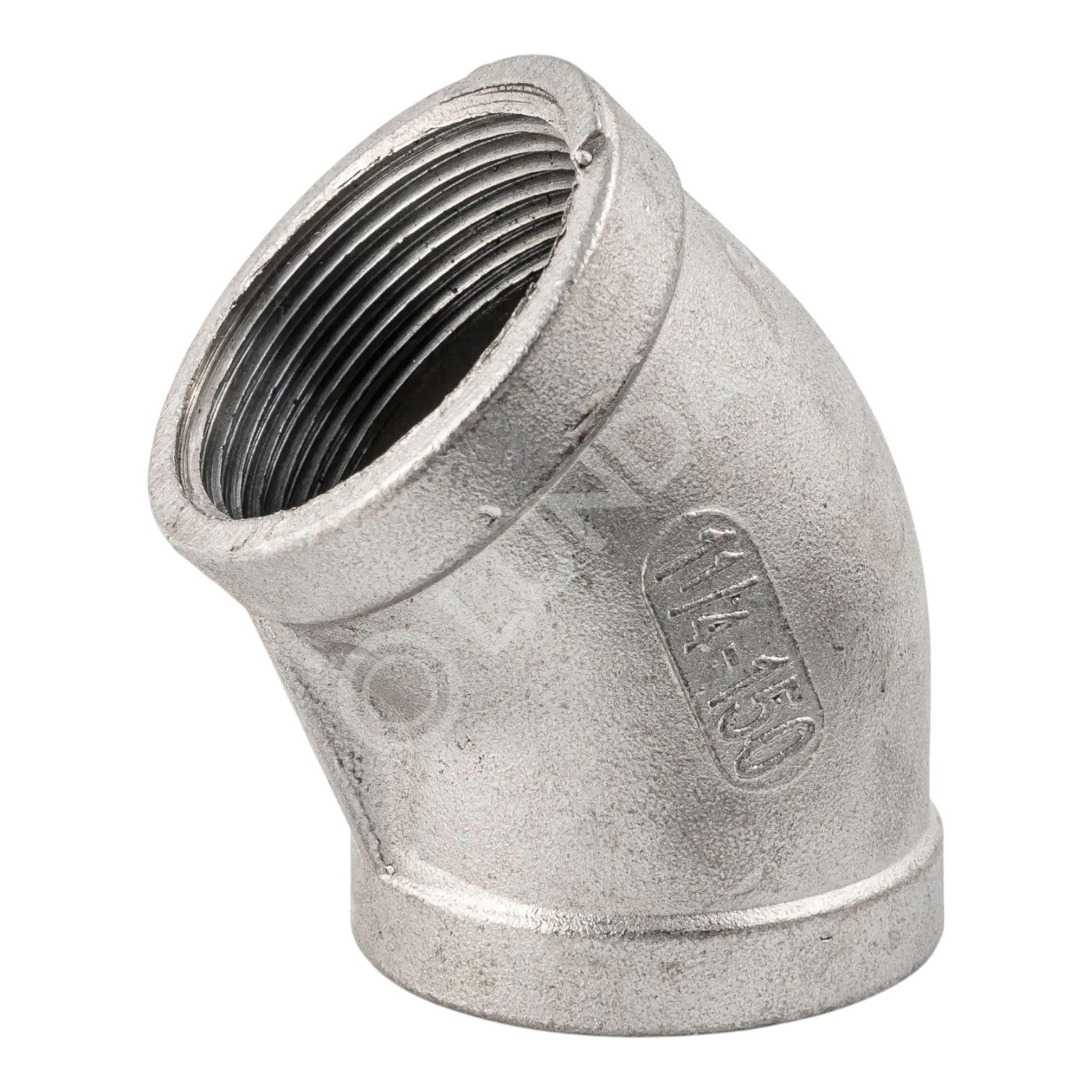 Отвод резьбовой вр/вр 45° нержавеющий, AISI304, (CF8), NewKey