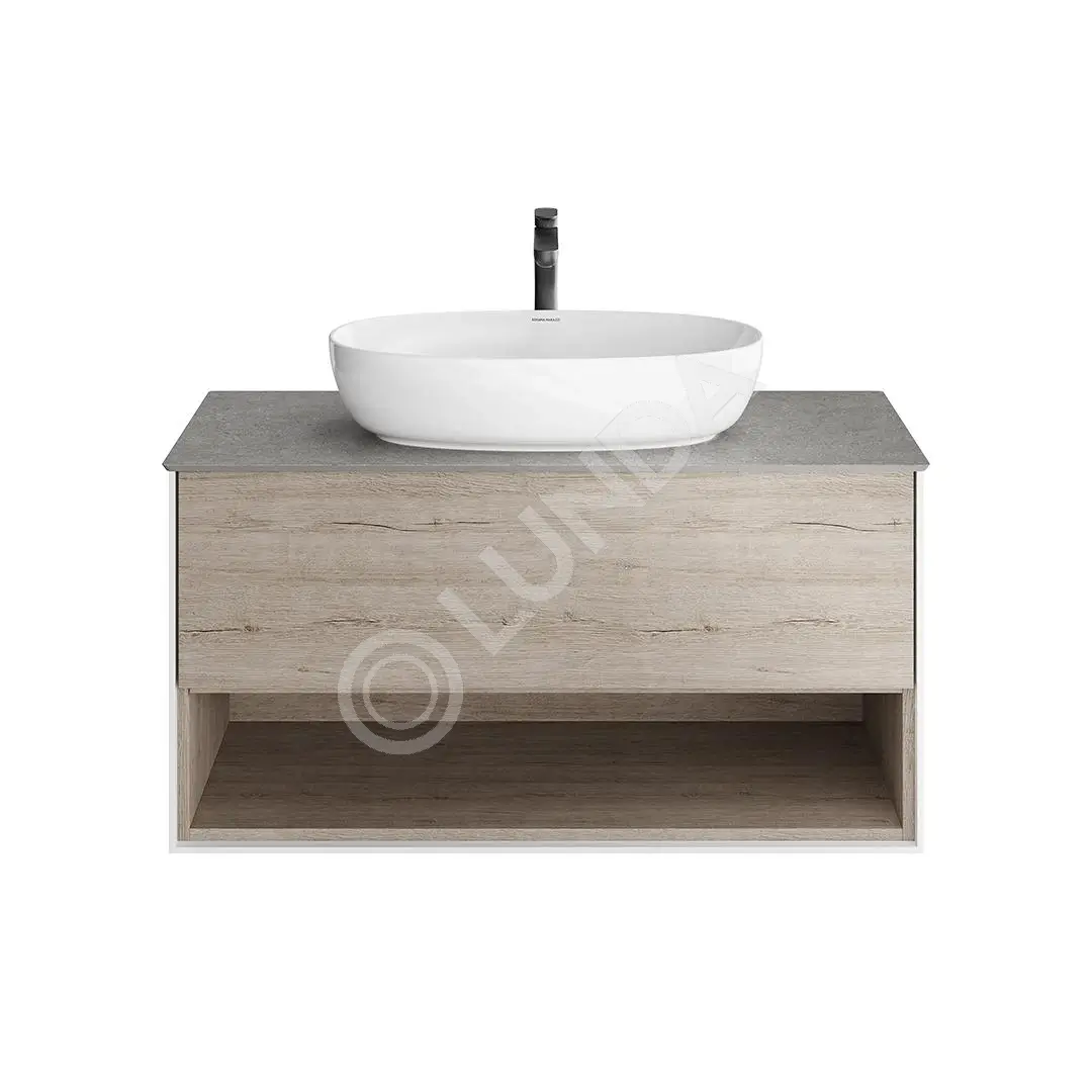 Тумба PLAZA Modern подвесная с ящиком и полкой, дуб орегон, Kerama Marazzi
