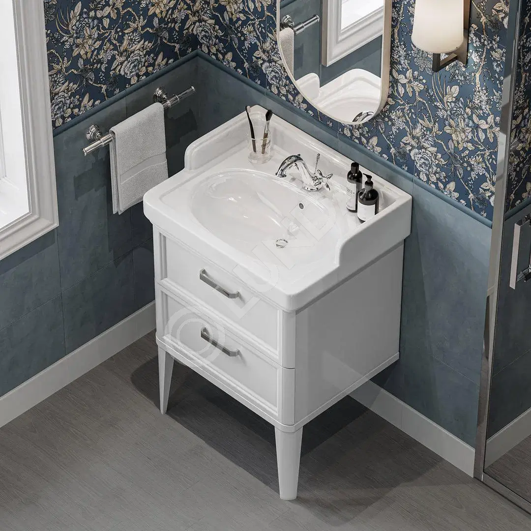 Тумба POMPEI напольная с 2-мя ящиками, белая глянцевая, Kerama Marazzi