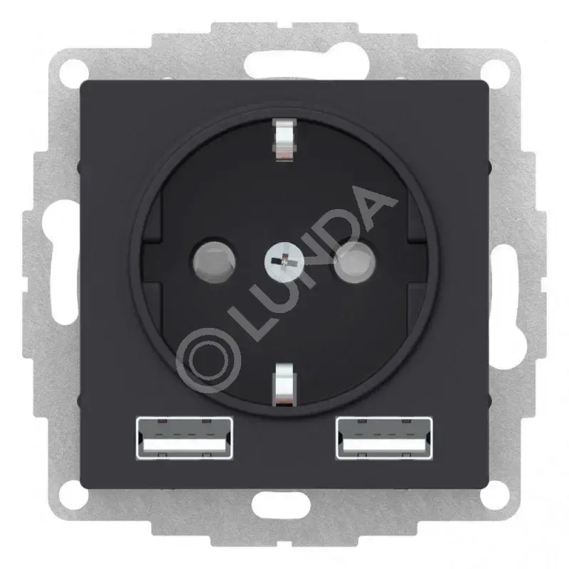 Розетка 1-м СП AtlasDesign 16А IP20 с 2-мя заряд. устройствами USB тип A+A, Systeme Electric