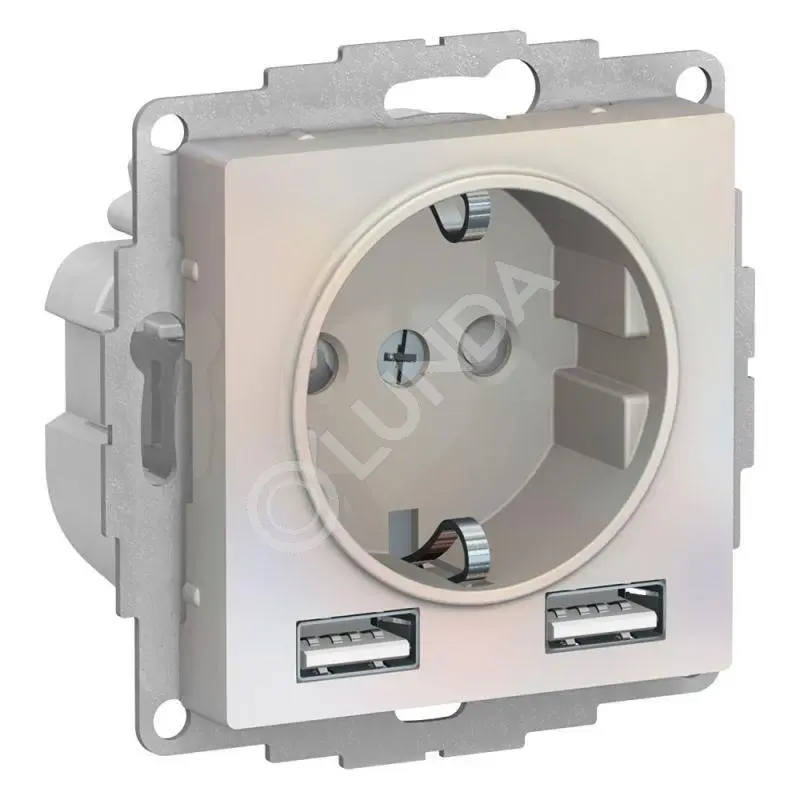 Розетка 1-м СП AtlasDesign 16А IP20 с 2-мя заряд. устройствами USB тип A+A, Systeme Electric