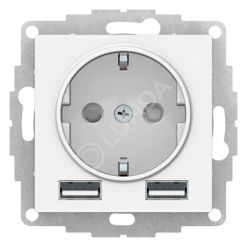 Розетка 1-м СП AtlasDesign 16А IP20 с 2-мя заряд. устройствами USB тип A+A, Systeme Electric