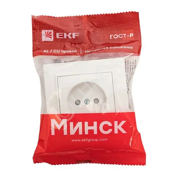 Минск Розетка 1-местная СП без заземления, 10 А, с защ,штор, EKF Basic