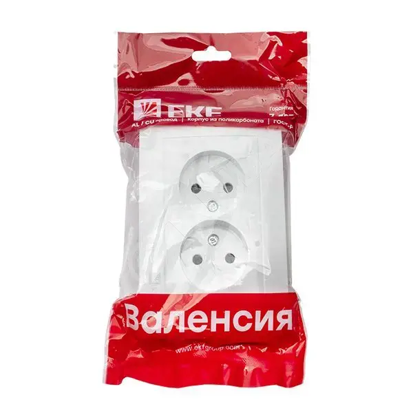 Валенсия розетка 2-местная б/з 10А белая с защ, штор, PROxima, EKF