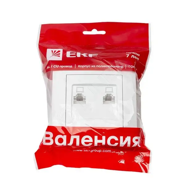 Валенсия розетка компьютерная RJ-45 2-местная белая PROxima, EKF