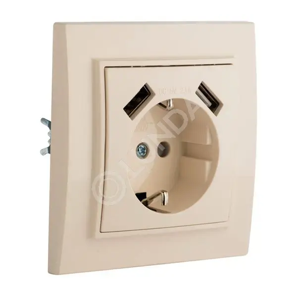 Минск Розетка 1-местная СП с/з 16А бежевая с защ, штор, с 2 USB 2,1А EKF