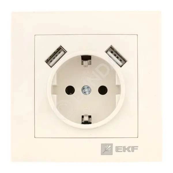 Валенсия розетка 1-местная с/з 16А кремовая с защ, штор, с 2 USB 2,1А PROxima, EKF