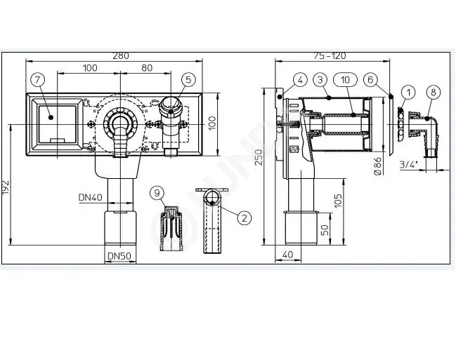 Встроенный сифон для стиральной или посудомоечной машины c ...