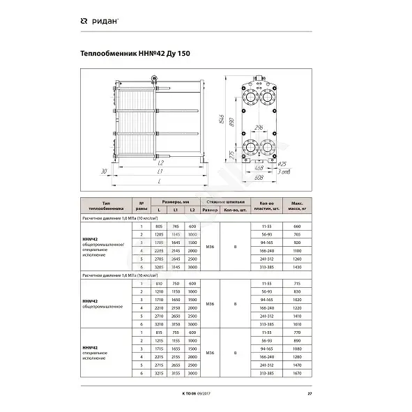 Разборный пластинчатый теплообменник НН№42, Ридан | Lunda - в ...